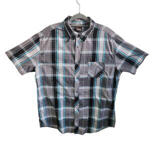 Tony Hawk Size XXL Short Sleeve Button Down Shirt Gray Blue Plaid Y2K Skater